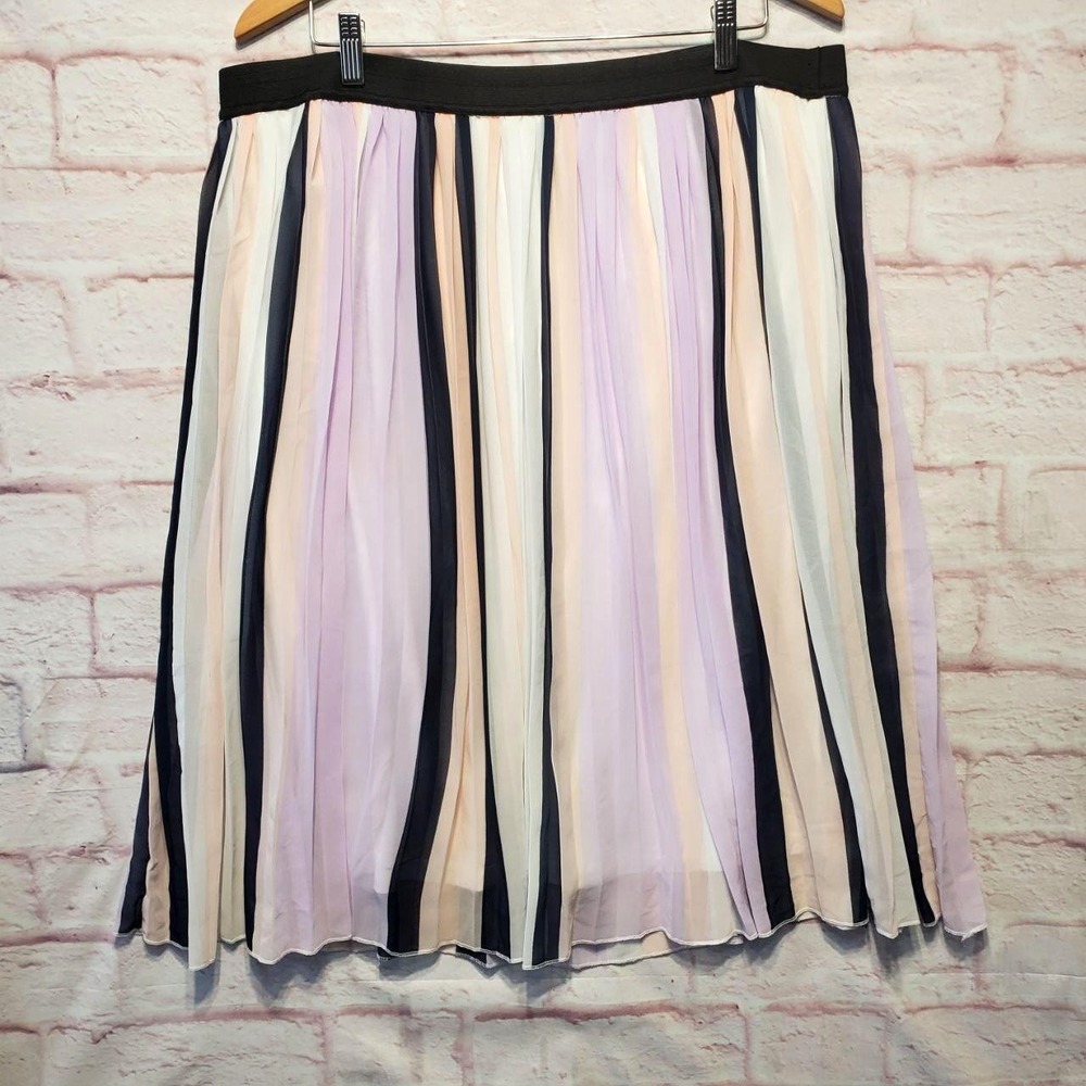 ELLE Pastel Coquette Flowy Skirt Womens 2XL‎ Stripe Pleated Chiffon Midi Fairy